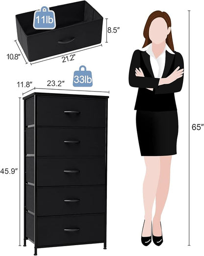 Tall Dresser, Wide Vertical Fabric Storage Organizer, 5 Drawers | Sturdy Steel - Image 3
