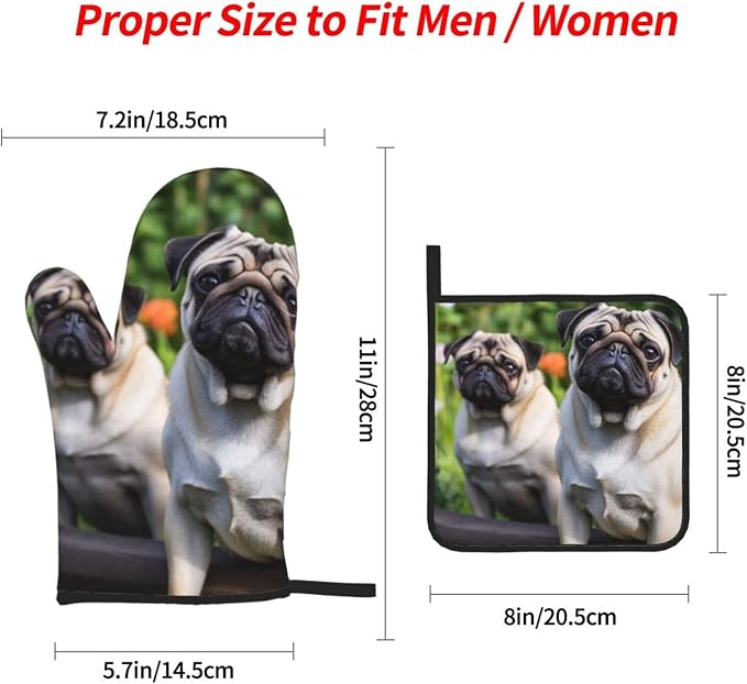 Pugs in The Garden Oven Mitts and Pot Holders 4-Piece Set, Extended Kitchen - Image 3