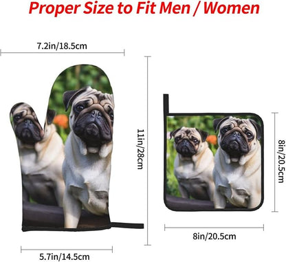 Pugs in The Garden Oven Mitts and Pot Holders 4-Piece Set, Extended Kitchen - Image 3
