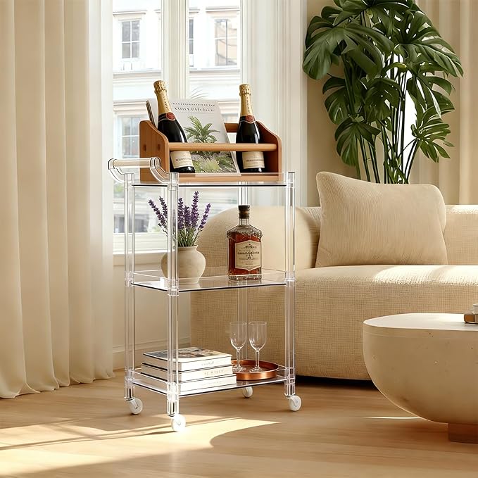 Acrylic Utility Rolling Cart, 3-Tier Clear Acrylic Storage Cart - Image 4