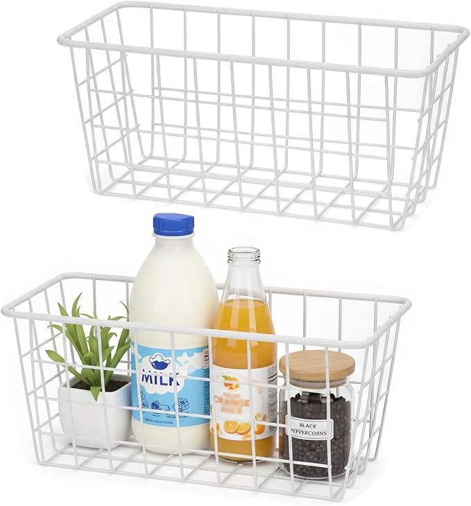 2 Set LeleCAT Hanging Wall Basket Organizer Over the Cabinet Door Adhesive Wire by HomeSpaceStorageBasket