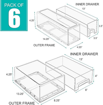 Sorbus 2 Medium & 4 Small Clear Stackable Storage Drawers – Plastic Organizer - Image 3