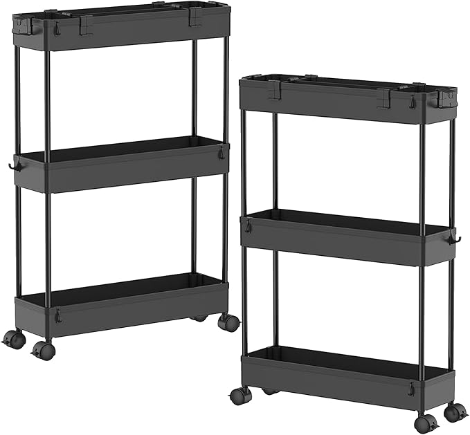 SPACELEAD 2-piece Set Slim Storage Cart 3 Tier, Bathroom Organizer Rolling by Home