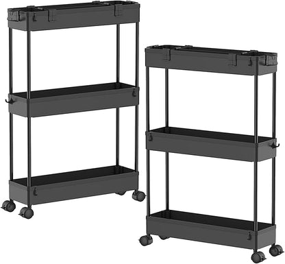 SPACELEAD 2-piece Set Slim Storage Cart 3 Tier, Bathroom Organizer Rolling by Home