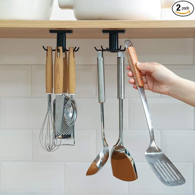 2PCS Under Cabinet Hooks, 360 °Rotation Kitchen Hooks by SHBaizoy