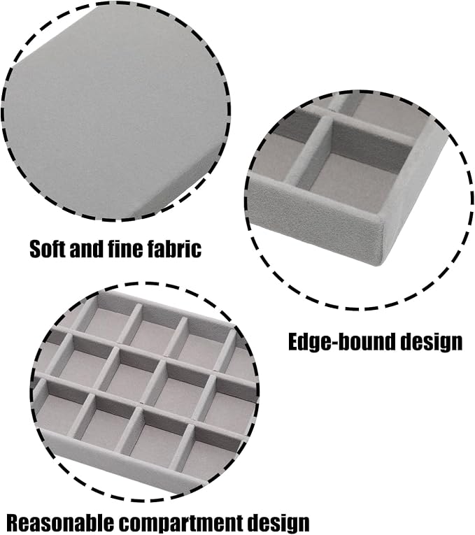 Velvet Jewelry Organizer Trays Gray, 18 Grids | Stackable Jewelry Storage - Image 3