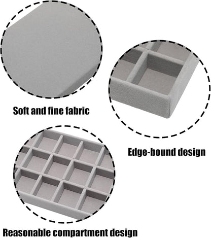 Velvet Jewelry Organizer Trays Gray, 18 Grids | Stackable Jewelry Storage - Image 3