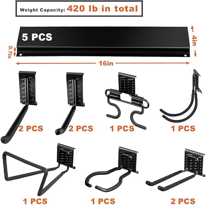 Wallmaster 15 PCS Tool Storage Rack, Garage Storage Wall Mount Organizer Garden - Image 4
