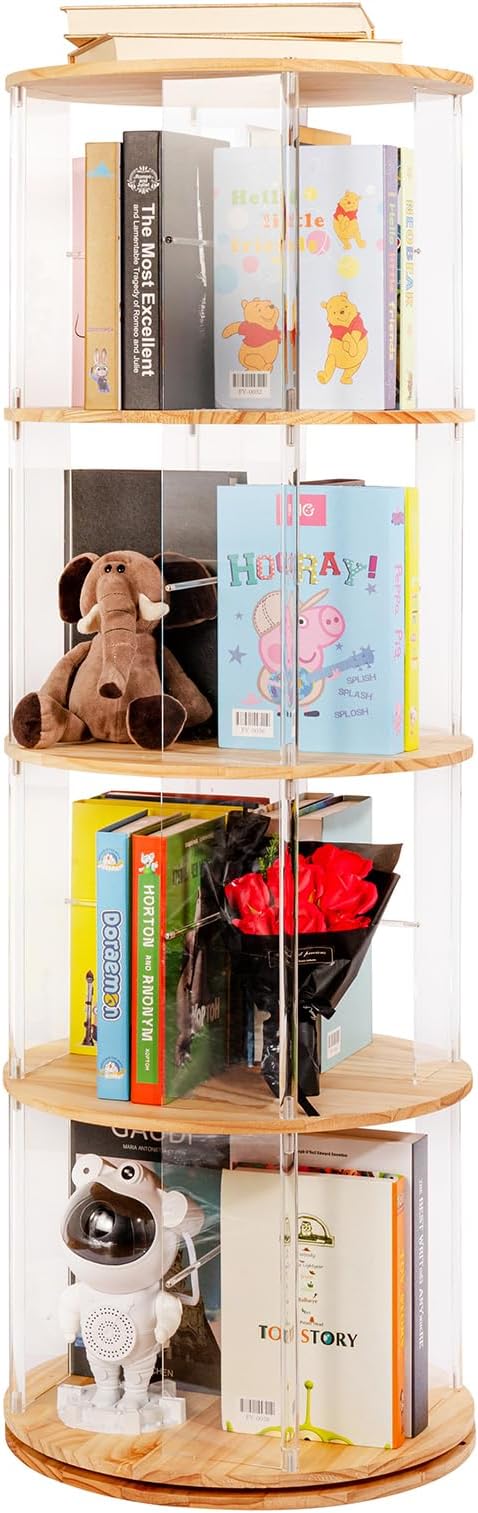 TAKEKIT 360° Rotating Bookshelf, 4-Tier Spinning Book Shelf Tower by TAKEKIT