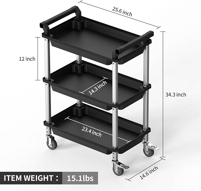 3 Tier Rolling Cart, Plastic Utility Cart - Image 7