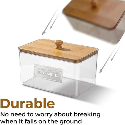 Dryer Sheet Holder with Bamboo Lid, Acrylic Laundry Clear Dryer Sheets - Image 6