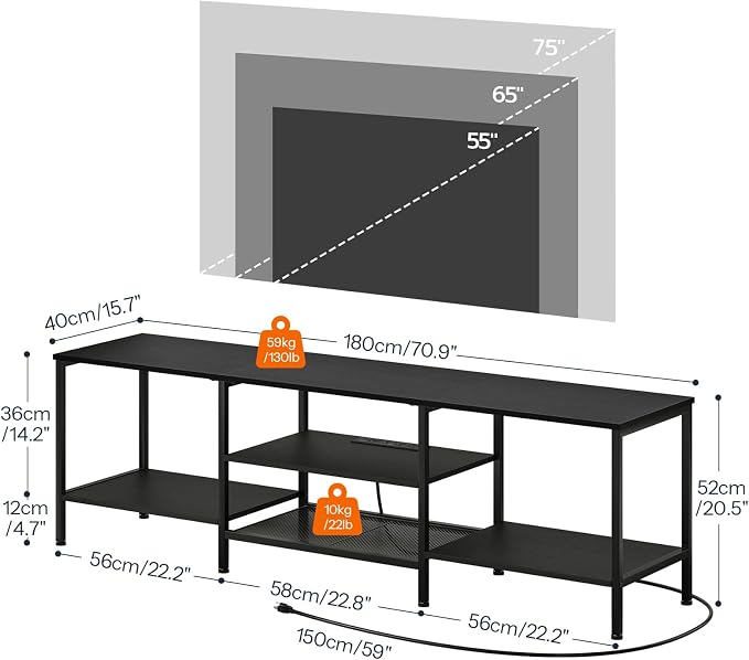 HOOBRO TV Stand with Power Outlets to 75 Inches, TV Console Table with Open - Image 3