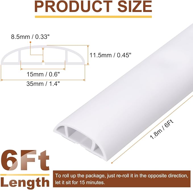 HARFINGTON 6ft Cord Cover Floor W0.6 x H0.33 Inner Channel PVC Hide Extension - Image 2