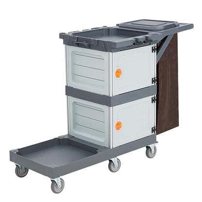 Janitorial Cart with 2 Cabinet, Commercial Traditional Janitorial 3-Shelf - Image 8