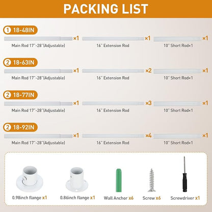White Adjustable Closet Rod 18-77 Inches, Heavy Duty Metal Clothes Hanging Rod - Image 9