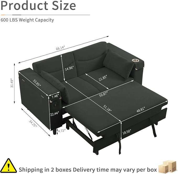 hansones ​66" Multi-Functional Pull-Out Sofa Bed - Image 2