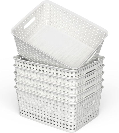 WYT Woven Plastic Storage Baskets, 6 Pack White Weave Bins Organizer, 10.1" x - Image 9