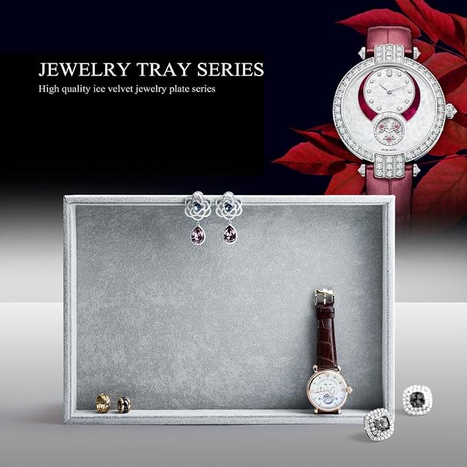 Oirlv Velvet Stackable Jewelry Trays Grids Rings Earrings Bracelet Watch - Image 2