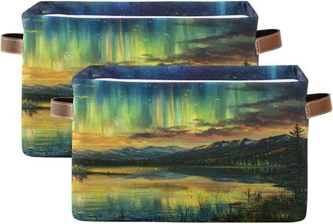 Iridescent Northern Lights Tree Storage Bins Box Foldable Shelf Basket by Unknown