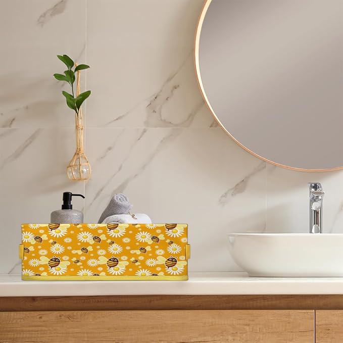 Bee Daisy Cartoon Bathroom Storage Basket, Foldable - Image 6