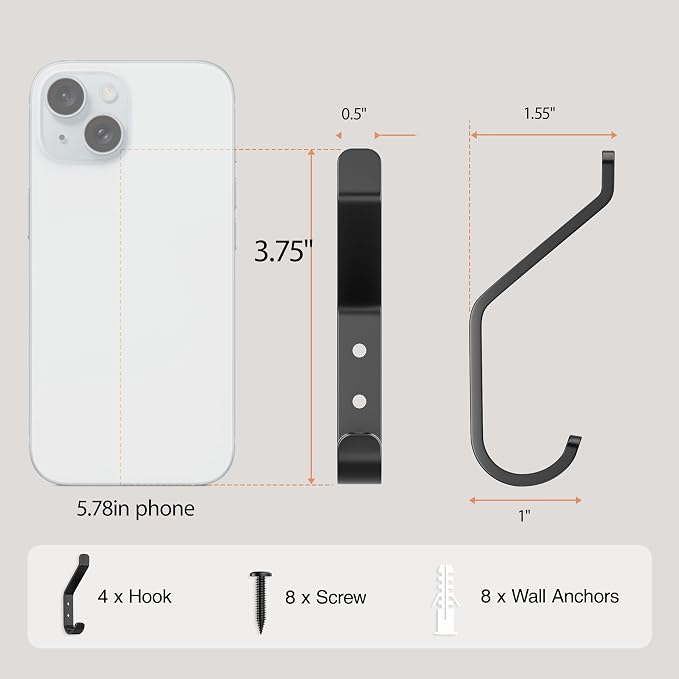 Coat Hooks Wall Mount for Hanging: 20LB Sturdy Hanger for Backpack, for Closet - Image 3