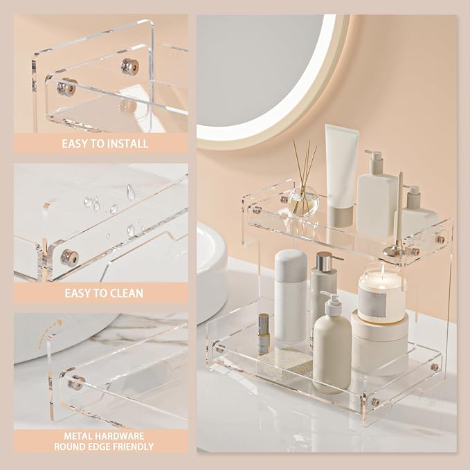 Bathroom Counter Organizer Countertop 2 Tier Storage Acrylic Corner Makeup - Image 3