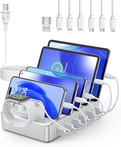 Charging Station for Multiple Devices Apple, 50W 6 Port&6 Cables Charging by CREATIVEDESIGN