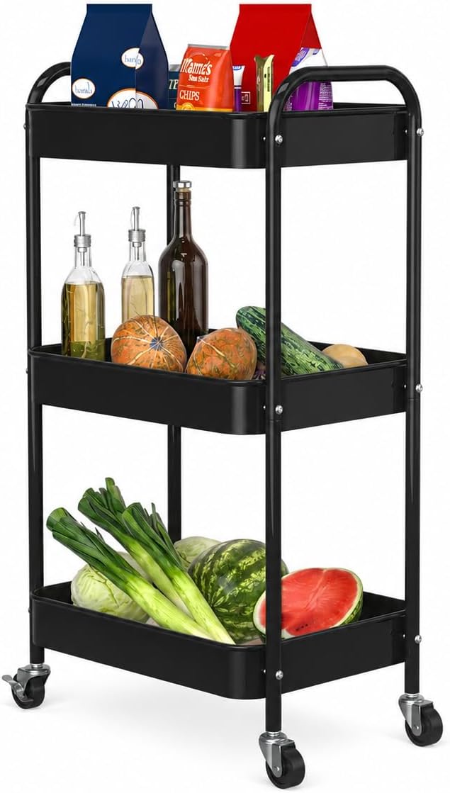 3-Tier Rolling Cart, Metal Utility Storage Carts by PNVXNUS
