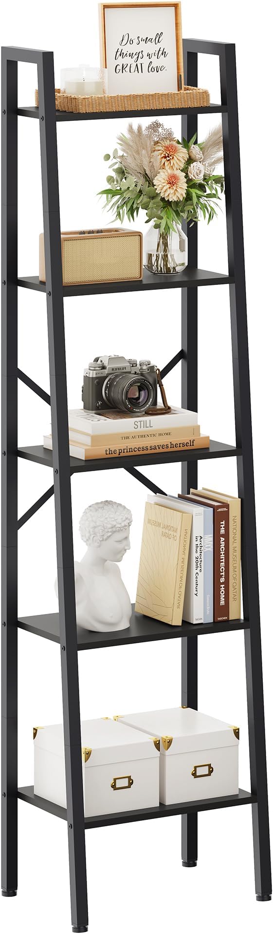 Hoctieon 5-Tier Industrial Ladder Bookshelf, Narrow Ladder Shelf, Tall Standing by Hoctieon