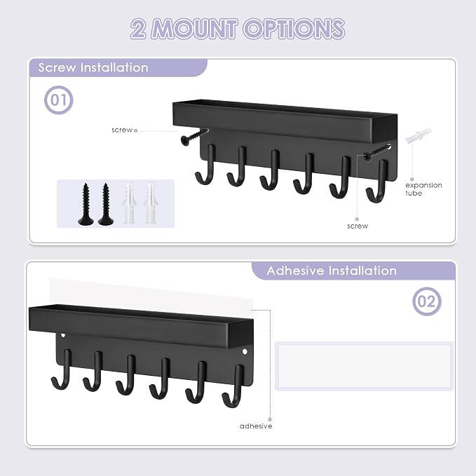 VIS'V Key Holder Wall Mount, Adhesive Key Rack - Image 2
