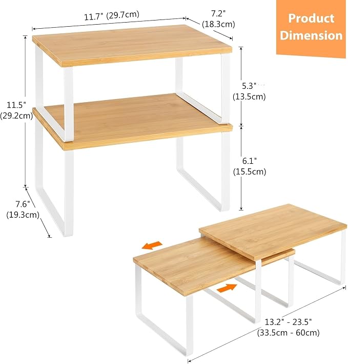 NEX Kitchen Cabinet and Counter Shelf Organizer, Stackable & Expandable - Image 3