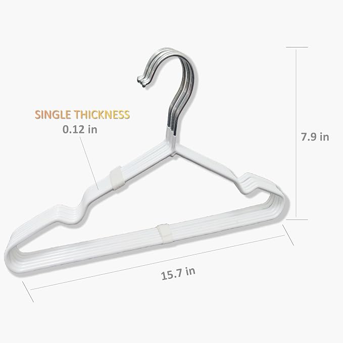 Stainless Steel Rubber Hangers 32-Pack, Heavy Duty Non-Slip Ultrathin White | - Image 2