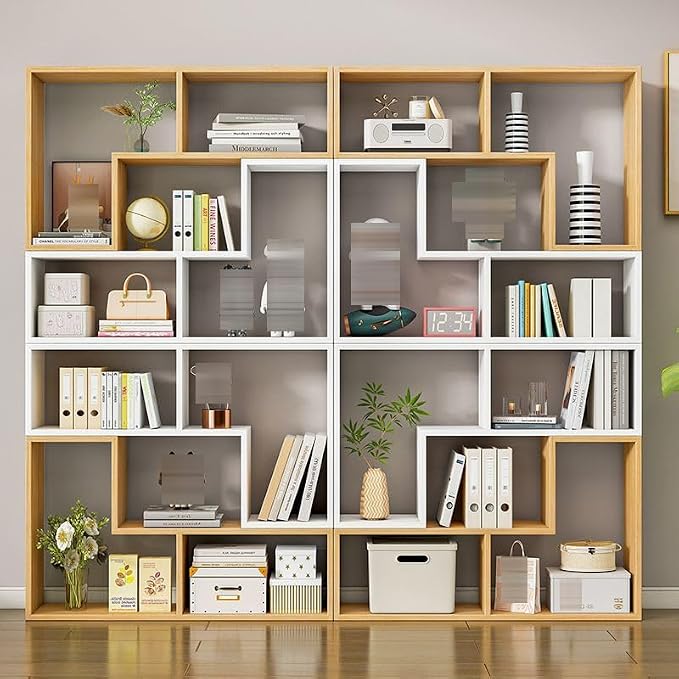 Expandable Bookcase with Adjustable Width, Wooden Room Divider Bookshelf by Unknown