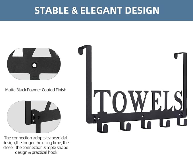Azmoncy Over The Door Hooks, Towel Rack - Image 4
