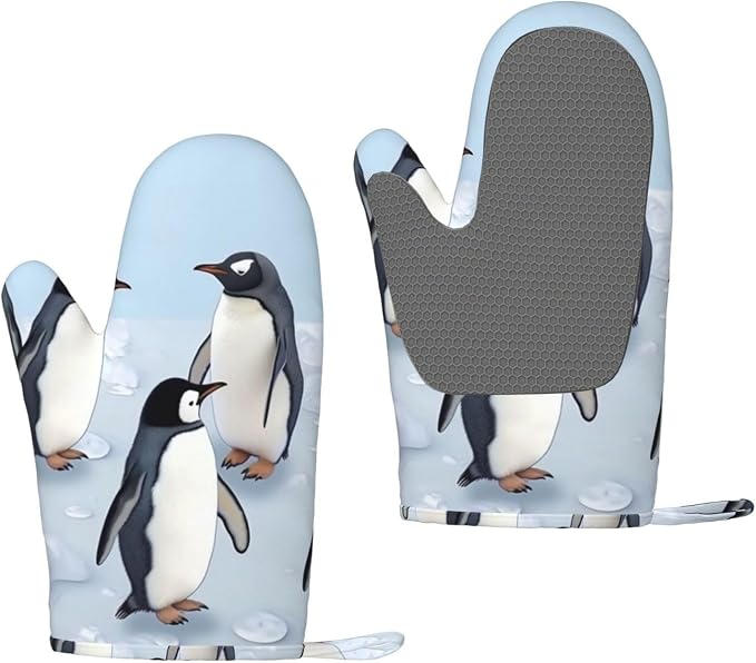 Cute Penguins Print Oven Mitts Set of 2, Heat Resistant Silicone Oven Mittens by Unknown