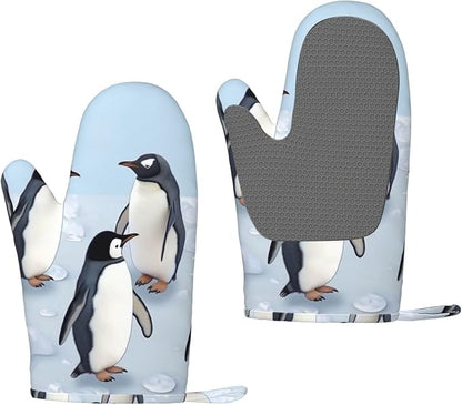 Cute Penguins Print Oven Mitts Set of 2, Heat Resistant Silicone Oven Mittens by Unknown