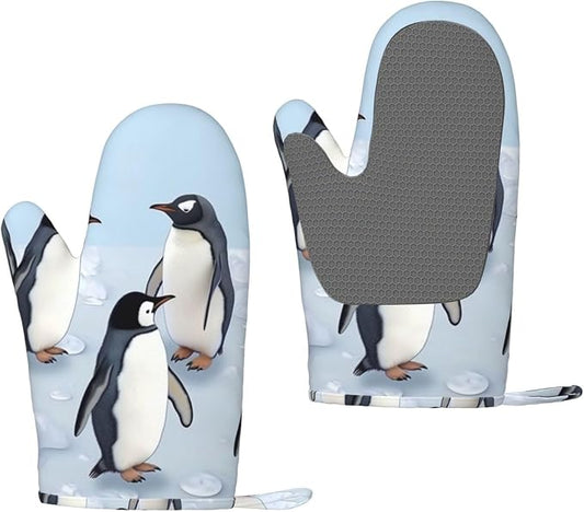 Cute Penguins Print Oven Mitts Set of 2, Heat Resistant Silicone Oven Mittens by Unknown