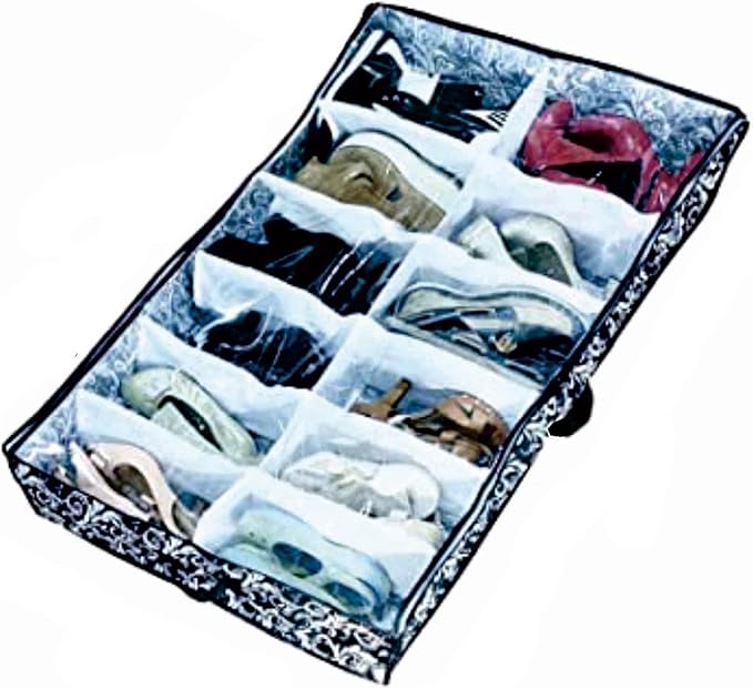 12 Cells See Through Underbed Shoes and Boots Storage Bag Organizer by Shonpy