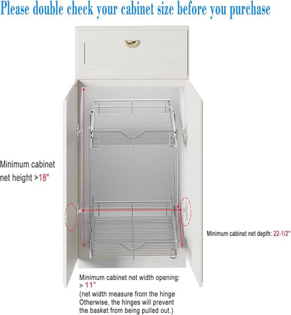 DINDON 2 Tier Pull Out Cabinet Organizer, Double Tier Wire Basket Slide Out - Image 3