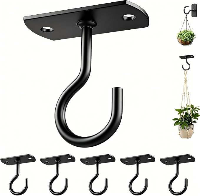Ceiling Hooks for Hanging Plants 6Pack 2.5in Black by QualityEfficiency