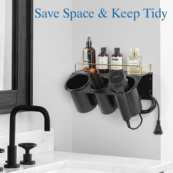 J JACKCUBE DESIGN Hair Dryer Holder Wall Mount Bathroom Vanity Hair Styling - Image 2
