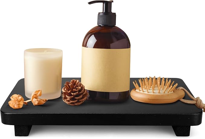 Black Bathroom Counter Organizer Wood Risers Display Pedestal Stand Farmhouse by Gtencemen