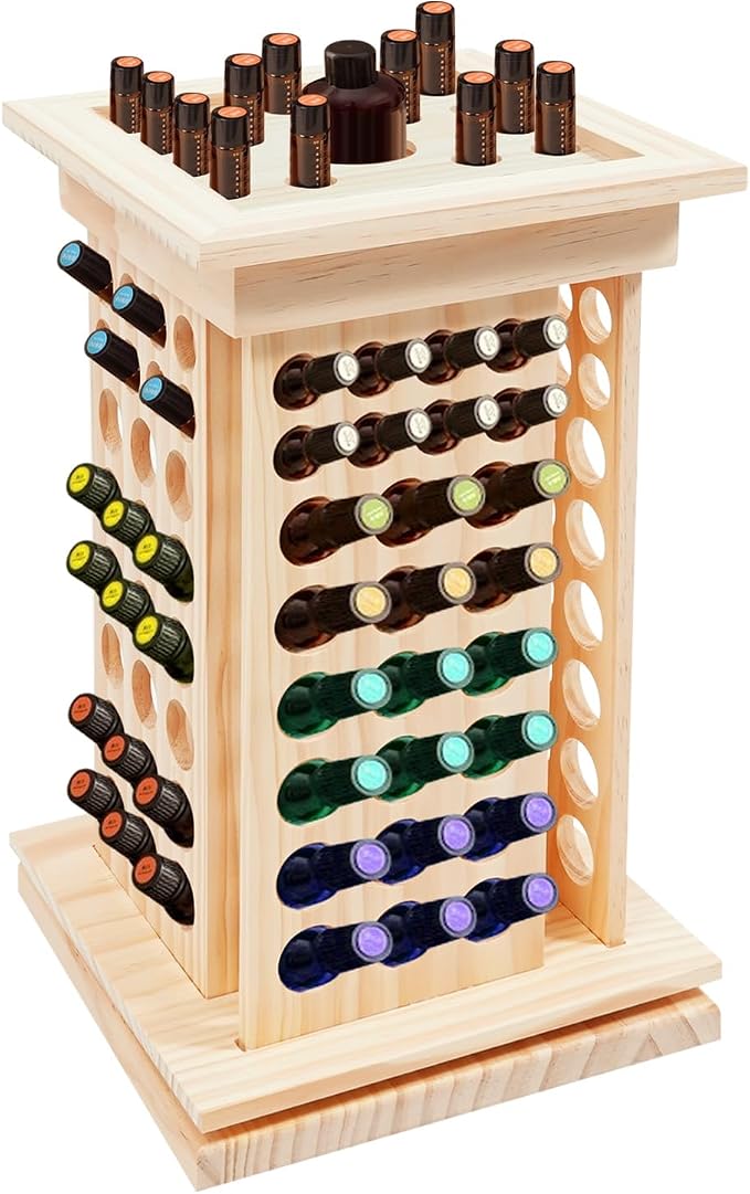 Wooden Essential Oil Bottle Display Rack Rotating Essential Oil Storage by Unknown