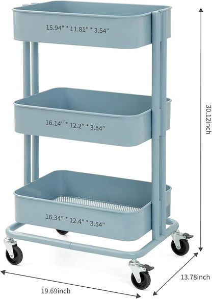 3 Tier Rolling Cart Metal Heavy Duty Utility Cart - Image 2