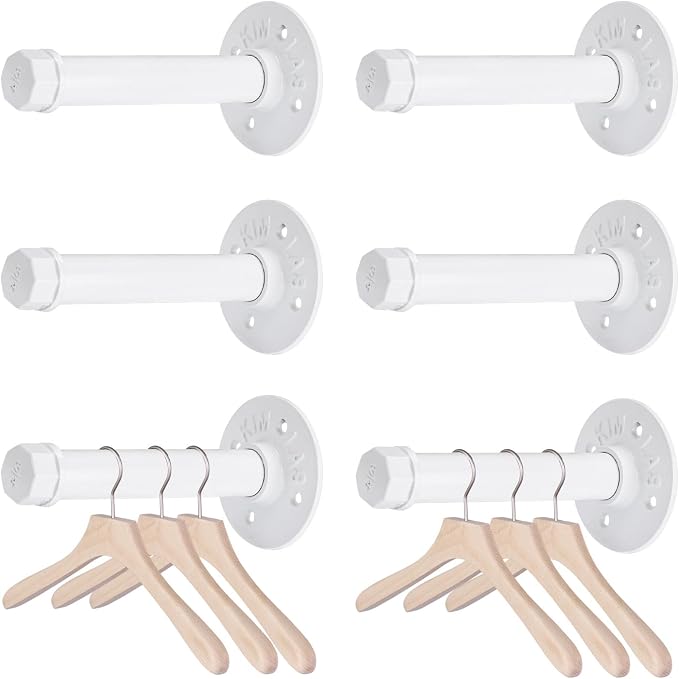 BTSKY 6 Pack Clothes Rack with Screws, 6 Inch Metal Industrial Pipe Clothes Bars by BTSKY