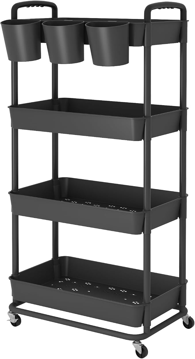 JIUYOTREE 4-Tier Plastic Rolling Storage Cart Utility Cart by JIUYOTREE