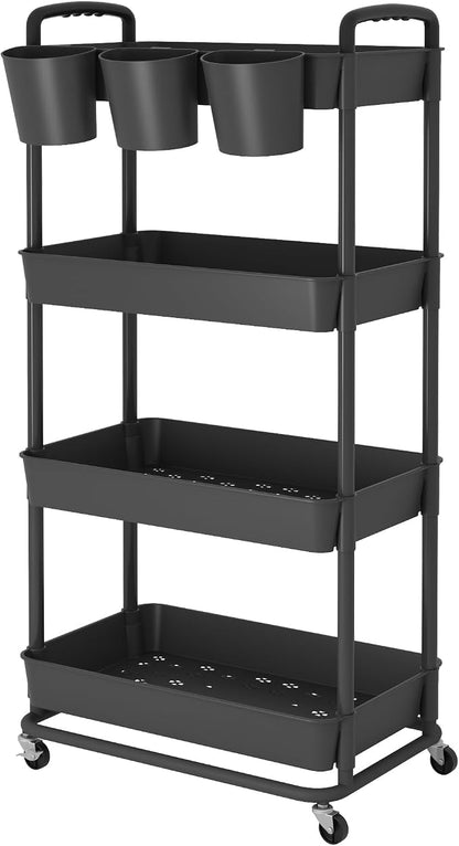 JIUYOTREE 4-Tier Plastic Rolling Storage Cart Utility Cart by JIUYOTREE