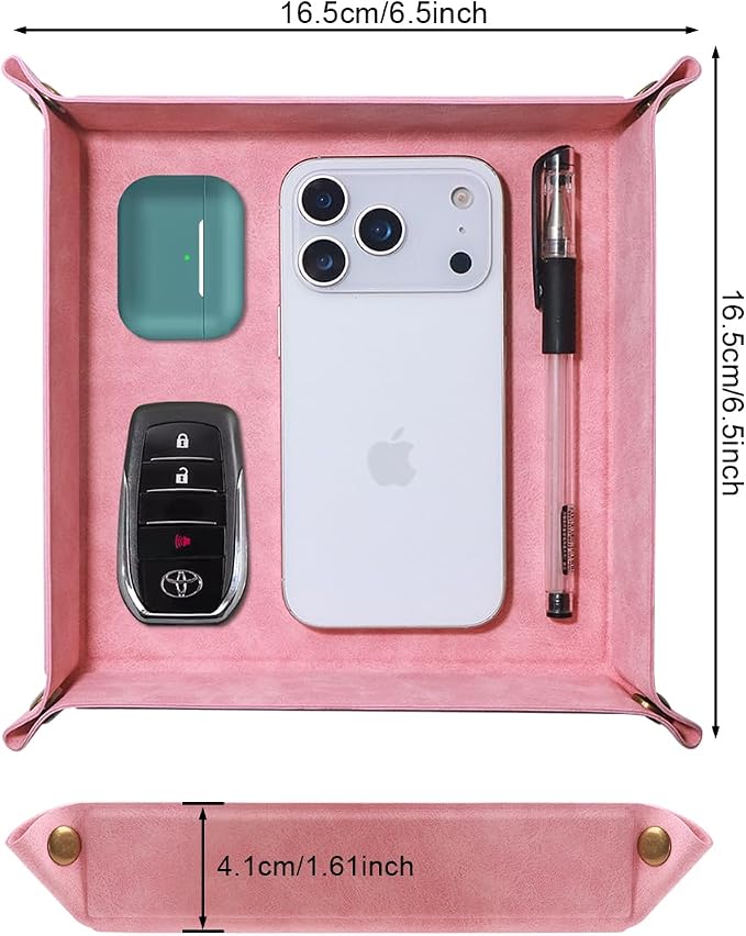 Valet Tray Desktop Storage Organizer – Premium PU Leather Catchall Bedside - Image 2