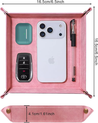 Valet Tray Desktop Storage Organizer – Premium PU Leather Catchall Bedside - Image 2