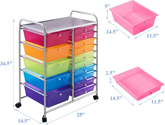 Giantex 15 Drawer Rolling Storage Cart Tools Scrapbook Paper Office School - Image 3